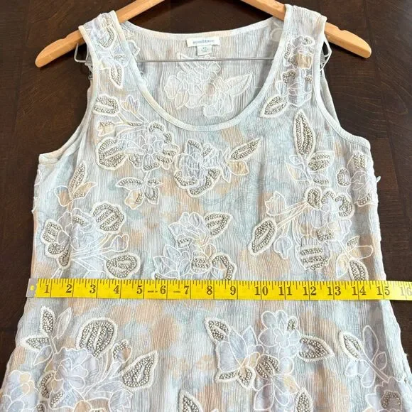 Sundance Blue Floral Embroidered Beaded Silk Dress Sz XS Romantic Wedding Guest - Picture 11 of 12